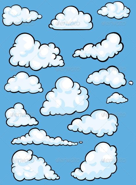 Set of Clouds Cloud Drawings, How To Draw Clouds, Draw Clouds, Realistic Shading, Earth Drawing, Earth Drawings, Color Pencil Illustration, Cloud Illustration, Blue Drawings