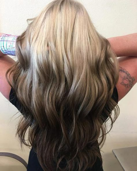 Fresh Blonde to Brown #ombrehairstyles2019 Blonde Into Brown Ombre, Inverted Ombre Hair, Blond To Brown Balayage, Blonde And Brown Ombre Hair, Blond To Brown Ombre, Dark Brown Hair Underneath Blonde On Top, Blonde With Brown Balayage, Brown Hair With Blonde On Top, Reverse Blonde Ombre