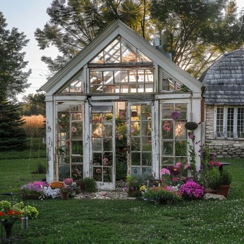 Dishfunctional Designs: Greenhouses Made With Old Recycled Windows Small Greenhouse Made From Old Windows, Small Old Window Greenhouse, Green House Out Of Windows, Recycled Glass Greenhouse, Antique Windows Greenhouse, Upcycled Window Greenhouse, Greenhouse Made Out Of Old Windows, Greenhouse Reclaimed Windows, Vintage Greenhouse Interior