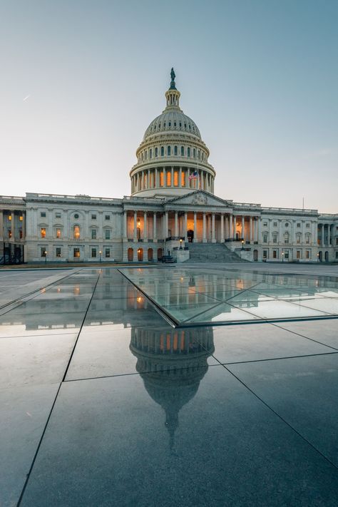 The United States Capitol reflecting in glass, in Washington, DC, District of Columbia Washington Dc Capitol, Washington Dc Photography, Dc Photography, Al Qur'an Photography, United States Capitol, Qur'an Photography, Beautiful House Plans, Hotel Motel, Capitol Building