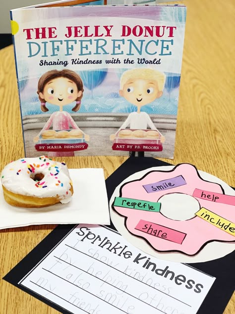 Donut Kindness Bulletin Board, Kindness Donut Activity, The Jelly Donut Difference Activities, Sprinkle Kindness Donut Craft, Donut Classroom Door, Kindness Preschool Theme, Prek Friendship Activities, Sprinkle Kindness Bulletin Board, Sprinkle Kindness Donut