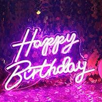 Birthday Party Decorations Pink, Happy Birthday Neon Sign, Birthday Neon Sign, Happy Birthday Neon, Party Decorations Pink, Party Bedroom, Birthday Shout Out, Backlit Signs, One Wish