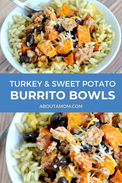 A savory and hearty dinner served in a bowl – turkey and sweet potato burrito bowls. It’s a mouth-watering meal with a bit of kick thanks to chipotle chili powder and a great Easter recipe to enjoy. Turkey Sweet Potato Bowl, Sweet Potato Bowl Recipes, Sweet Potato Burrito Bowl, Potato Bowl Recipe, Potato Burrito, Turkey And Sweet Potato, Sweet Potato Bowl, Meal Bowls, Sweet Potato Burrito