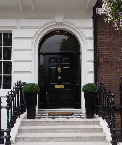 Glossy black front door surrounded by foliage Glossy Black Front Door, Glossy Front Door, Traditional Front Door, Front Door Color, Black Front Door, Traditional Front Doors, Black Front Doors, Door Colors, Interior Design Advice