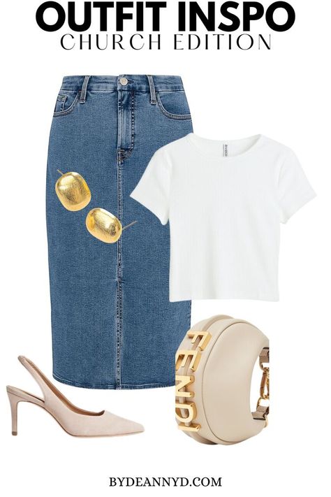 casual church outfit Outfits To Wear To Church, Casual Church Outfits, Casual Sunday Outfit, Denim Skirt Outfit Ideas, What To Wear To Church, Sunday Church Outfits, Friday Outfit For Work, Cute Outfits To Wear, Church Outfit Casual