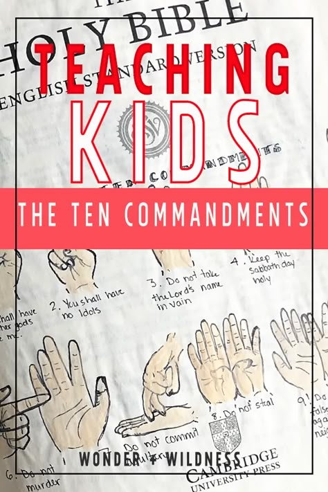 Teaching Kids the Ten Commandments • tips and printable for teaching kids 10 commandments with 10 fingers WONDER + WILDNESS 10 Commandments Kids, 10 Commandments Craft, Ten Commandments Craft, Bible Object Lessons, Hand Signs, The Ten Commandments, How To Teach Kids, Bible Study For Kids, Sunday School Activities