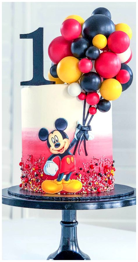 Baby Mickey Cake, One Year Birthday Cake, Mickey Birthday Cakes, Second Birthday Cakes, Baby Boy Birthday Cake, Mickey Mouse Birthday Cake, Mickey 1st Birthdays, Mickey Mouse Themed Birthday Party, Disney Birthday Cakes