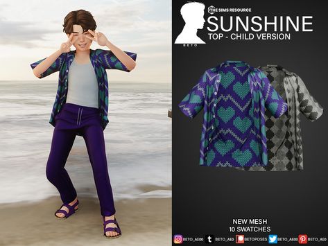 The Sims Resource - Sunshine (Top - Child Version) Kids Tie Dye Shirts, Sims 4 Cc Hair, Sims 4 Challenges, Sims 4 Children, Open Shirt, Male Clothing, Shirt For Boys, Kids Tie Dye, Cc Sims