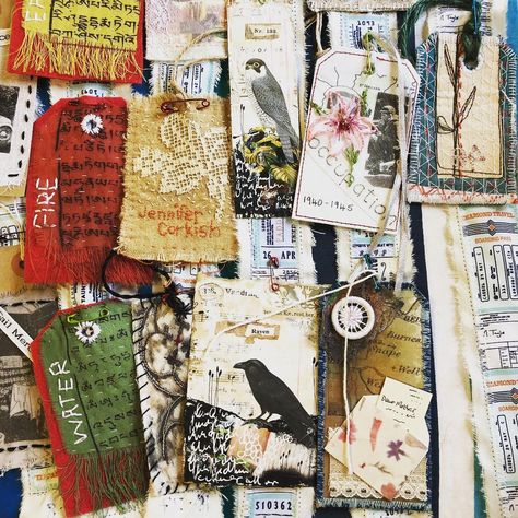 Beautiful mixed media tags. Memories Textiles, Travel And Memories, Anne Kelly, Mixed Media Tags, Past Papers, Travel Tags, Slow Stitching, Paper Artist, Lovely Day