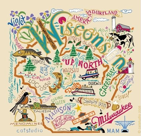 Robin is Wisconsin's state bird. Great Doodle, Wisconsin Pride, Wisconsin Art, Wisconsin State, Embroidered Border, Milwaukee Wisconsin, Wisconsin Badgers, Gone Fishing, Illustrated Map