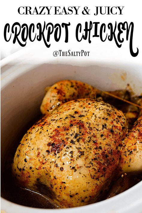 SUPER EASY CROCKPOT CHICKEN Crockpot Whole Chicken Recipes, Cooking Whole Chicken, Chicken Crockpot Recipes Easy, Ways To Cook Chicken, Whole Chicken Recipes, Easy Crockpot Chicken, Cook Chicken, Slow Cooker Dinner, Crockpot Recipes Slow Cooker