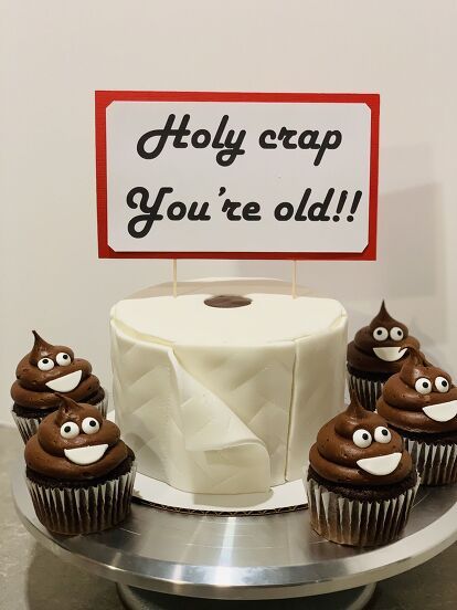 Anyone else sometimes struggle to come up with birthday ideas for that one hilarious and often-irreverent friend, coworker, or family member? Welllll if that’s you….I’ve got a birthday cake idea for you! 😉Originally made these ‘Holy Crap you’re old’ cupcakes and a toilet paper cake for a coworker’s birthday, and the combo was a huge hit! I’m just including the cake in this recipe post because the cake + cupcake combo would be a million pages long, but I just posted the cupcake recipe i… Poop Emoji Cupcakes, Cupcakes Birthday Cake, Poop Cake, Birthday Cake Ideas For Men, Toilet Paper Cake, Emoji Birthday Cake, Cake Ideas For Men, Emoji Cupcakes, Papa Birthday