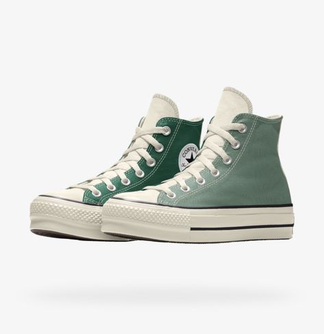 Sage Green And Dark Green, Sage Green High Top Platform Converse, Green Platform Converse, Green Hightop Platform Converse, Converse Platform Shoes Green, Light Green Platform Converse, Safe Green Converse, Green Platform, Converse Custom