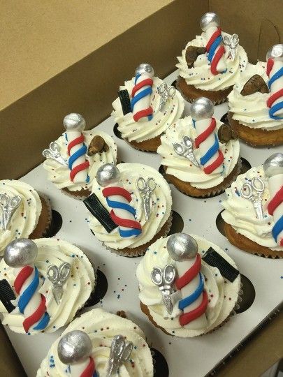 Barber themed cupcakes Barbershop Party Ideas, Barber Themed Cake, Barbershop Cake, Barber Themed Party, Barber Party Decorations, Barbershop Theme Party, Barber Shop Party Ideas, Barber Shop Theme Party, Barber Party Ideas