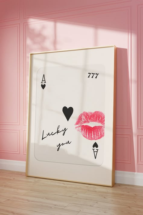 Wall Art Y2k, Playing Card Poster, Y2k Decor, Cute Apartment Decor, Art Y2k, Cute Apartment, Aesthetic Print, Hearts Print, Apartment Living Room Design