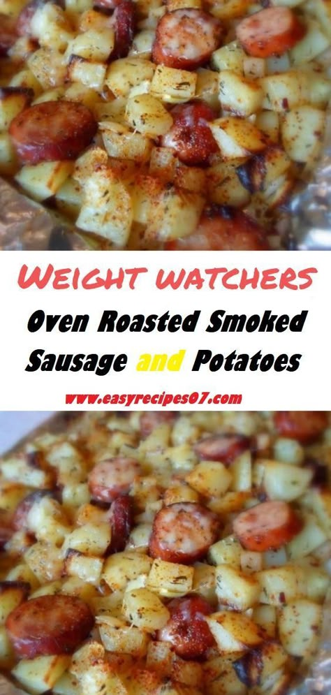 Roasted Smoked Sausage And Potatoes, Smoked Sausage And Potatoes, Sausage Meals, Potatoes Oven, Sausage And Potato Bake, Ww Dinner, Sausage And Potatoes, Sausage Dinner, Weight Watchers Meal Plans