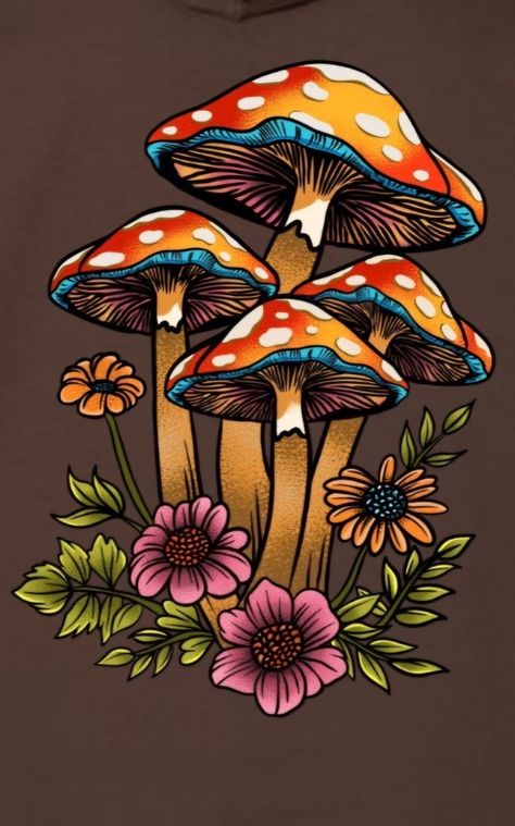 Vintage Mushroom Tattoo, Hippie Mushroom Art, Mushroom Paintings, Goth Embroidery, Mushroom Tattoo, Mushroom Pictures, Tattoo Old School, Mushroom Tattoos, Magic Mushroom