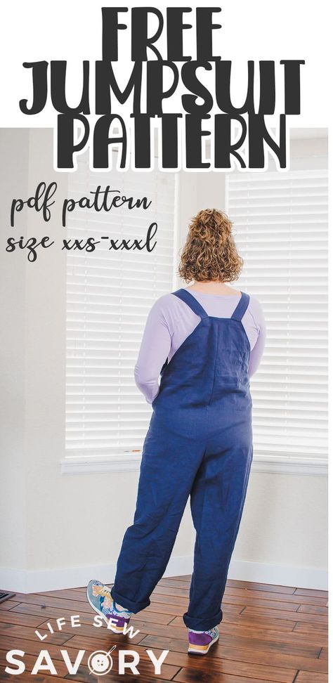 Womens Dungarees Sewing Patterns Free, Womens Jumper Pattern, Free Jumper Sewing Patterns For Women, Jumpsuit Diy Pattern Free Sewing, Knit Jumpsuit Pattern, Easy Overall Sewing Pattern, Dungaree Pattern Women Free, Loose Jumpsuit Pattern Sewing Free, Free Overall Pattern Women