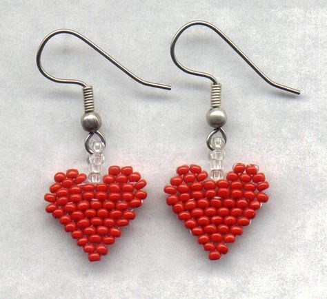 Beaded Heart Earrings, Beaded Hearts, Anting Manik, Valentine Jewelry, Makramee Diy, Beaded Heart, Seed Bead Pattern, Beaded Earrings Tutorials, Beaded Earrings Diy