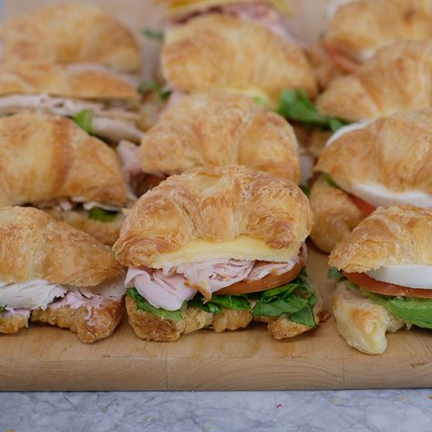 Deluxe Mini Croissant Sandwiches | Ingallina's Box Lunch Seattle Crissonts Sandwich Ideas, Mini Turkey Sandwiches For Parties, Mini Ham Sandwiches For Parties, Croissant Sandwiches For Party, Mini Sandwiches For Wedding, Cocktail Sandwiches, Wedding Finger Sandwiches, Mini Crossiant Sandwiches Tea Parties, Crossiant Sandwich Platter