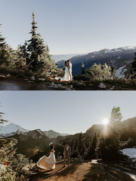 North Cascades National Park Elopement, Artist Point Washington, Mountain Top Elopement, Glacier Elopement, Washington Mountains, Pnw Elopement, Cascades National Park, Mount Baker, Airbnb Wedding