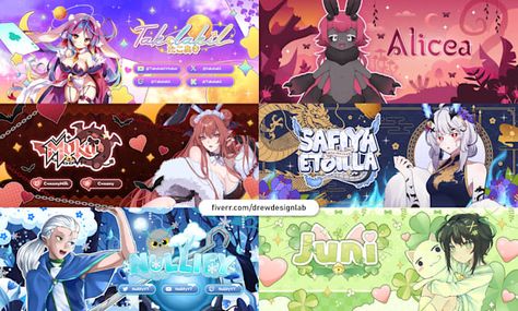 For only $10, Drewdesignlab will design cute vtuber anime banner header for twitch, youtube. | Hello, VTubers and streamers!Level up your VTuber game with a beautiful banner that screams personality and makes your channel pop! With over 7 years in | Fiverr Twitch Banner Ideas, Cute Vtuber, Youtube Channel Banner, Banner Twitch, Channel Banner, Anime Banner, Twitch Banner, Youtube Banners, Social Media Design