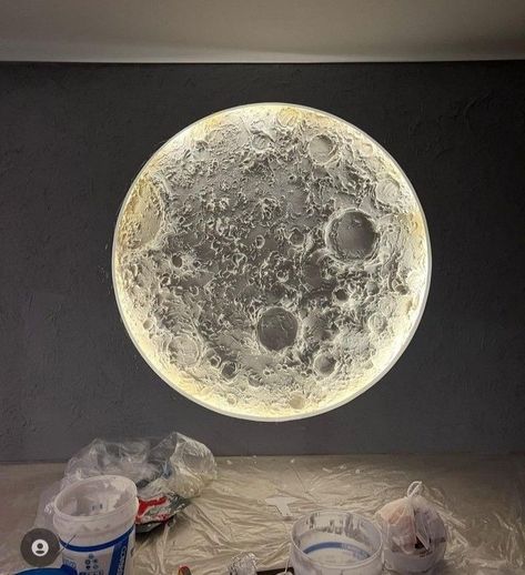 Moon On Wall Decor, Moon Wall Decoration, Wall Moon Decor, Moon In Room, Moon Wall Design, Moon On Wall, Moon Texture Art, Moon Living Room, Moon Interior