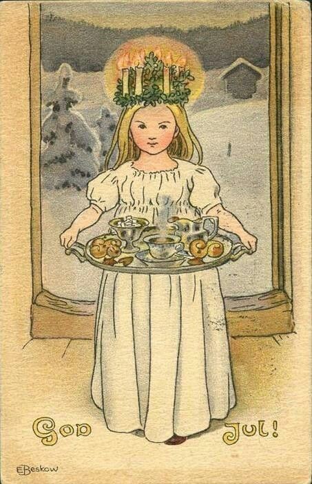 Traditional Swedish Christmas Food - Find a Swede - Swedish Genealogy Santa Lucia Day, St Lucia Day, Images Noêl Vintages, Swedish Christmas, Vintage Christmas Images, Santa Lucia, Alphonse Mucha, Christmas Past, Noel Christmas