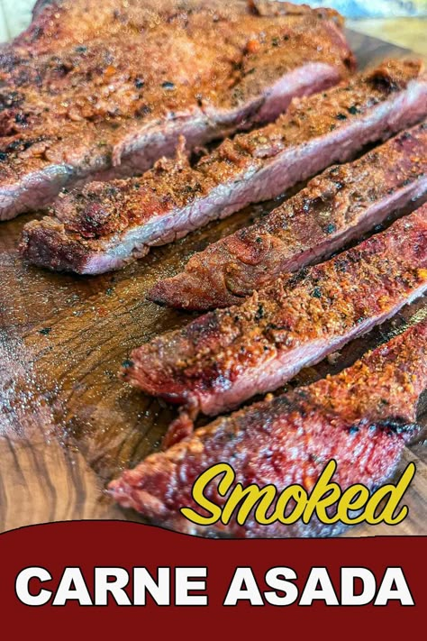 Get ready for the most tender and juicy smoked Carne asada you've ever had! Carne Asada Traeger, Traeger Carne Asada, Carne Asada Smoker Recipes, Smoked Mexican Food, Smoked Mexican Recipes, Smoked Carne Asada, Mexican Carne Asada, Mexican Steak, Traeger Cooking