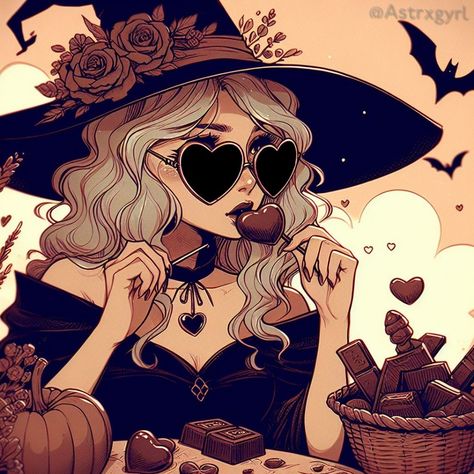 Witch Fall Witch Art, Witch With Glasses, Cute Witch Aesthetic, Cute Witch Drawing, Witchy Pfp, Cute Witch Art, Witches Illustration, Witch Pfp, Witches Art