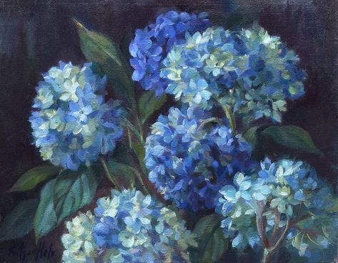 Original Art Oil Painting, measuring: 50.8W x 40.64H x 1.27D cm, by: Katya Held (United States). Styles: Realism, Floral. Subject: Still Life. Keywords: Hydrangea, Still Life, Flowers, Botanic, Floral, Hydrangeas, Blue. This Oil Painting is one of a kind and once sold will no longer be available to purchase. Buy art at Saatchi Art. Hydrangeas Art, Hydrangea Painting, Blue Hydrangea Flowers, Blue Flower Painting, Flower Art Drawing, Realism Painting, Realism Art, Blue Painting, Flower Art Painting