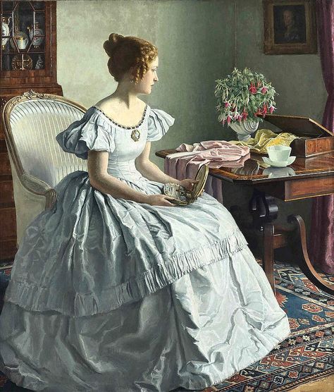 taylor, leonard campbell - Contemplation | por Amber Tree 1860s Painting, 1840s Painting, Era Victoria, Gaun Abad Pertengahan, Victorian Paintings, Victorian Aesthetic, Dress Painting, Robes Vintage, Historical Painting