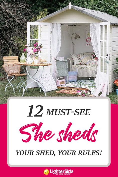 Tiny She Shed, She Shed Decorating Ideas, Diy She Shed, She Shed Interior, Shed Interior, Studio Shed, Pub Sheds, Home Board, She Sheds