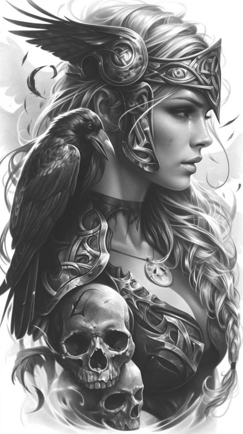 Viking Shoulder Tattoo, Shieldmaiden Art, Valkyrie Wallpaper, Valkyrie Art, Life Tattoo Ideas, Athena Tattoo, Viking Warrior Tattoos, Female Warrior Tattoo, Viking Warrior Woman