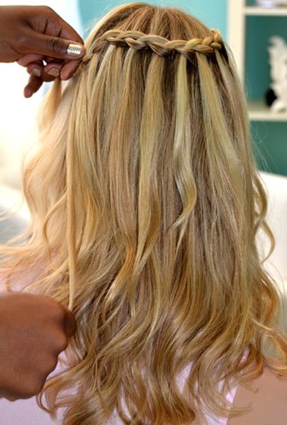 How to Do a Waterfall Braid: Start at the Top, How to Do a Waterfall Braid - (Page 2) Waterfall Braid Updo, Cascade Braid, Fishtail Tutorial, Braid Updo Tutorial, Waterfall Braid Tutorial, Messy Ponytail Hairstyles, Hair Clips 90s, Two Toned Hair, Waterfall Braids