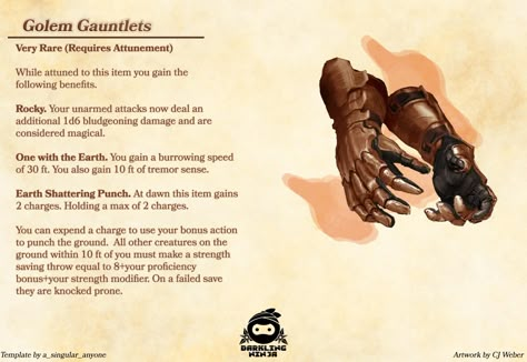 Dnd Magic Items Fighter, Magic Gloves Dnd, Dnd Magic Items Barbarian, Dnd Fighter Items, Unarmed Fighter Dnd, Dnd Gauntlet Item, Dnd Gloves, Dnd Armor, One With The Earth