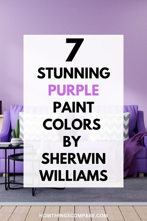 Check out these 7 beautiful shades of purple that can transform your home, from deep, dramatic tones to soft, serene hues. Each color brings its own unique energy, making it easy to find the perfect purple for your next home project. Muted Purple Walls, Purple Glitter Accent Wall, Purple Trim Interior, Plum Paint Colors Bedrooms, Shades Of Purple Bedroom, Purple Girls Bedroom Paint, Purple Painted Bedroom, Shades Of Purple Colour Palettes, Purple Bedroom Paint Colors