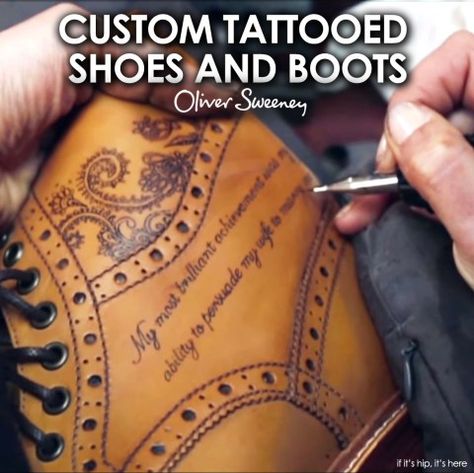 Tattoo Leather Art, Diy Boots, Recycling Art, Shoe Tattoos, Tattoo Process, Leather Crafting, Leather Ideas, Tan Shoes, Home Tattoo