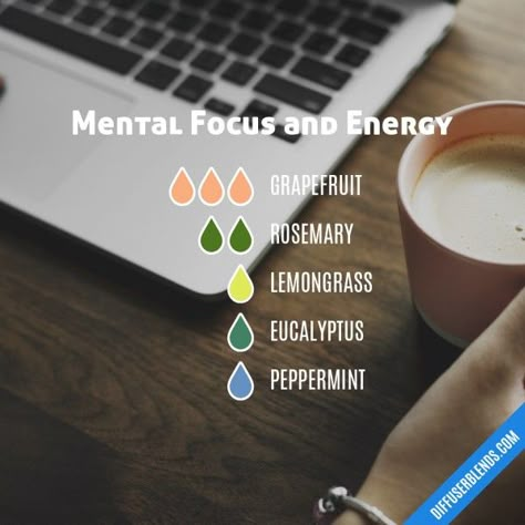 Mental focus and energy diffuser blend Energy Diffuser Blend, Essential Oils For Energy And Focus, Diffuser Blends For Focus, Focus Diffuser Blend, Focus Essential Oil Blend, Oils For Energy, Essential Oil Roller Bottle Recipes, Essential Oils Focus, Focus Blend