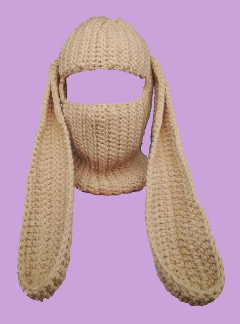 Handmade crochet balaclava. Bunny desing in beige. @khalypsso (Instagram) Crochet Bunny Hat Tutorial, Bunny Balaclava, 2024 Crochet, Rave Ideas, Crochet Balaclava, Hat Tutorial, Crochet Rabbit, Bunny Hat, Tutorial Crochet