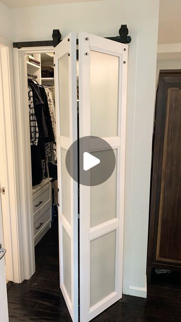 Nicole Boyle on Instagram: "Did you know you could get Bifold barn door hardware? NO WAY. My mom sent me these photos of the bifold closet barn door she just installed and I had to share it! She originally bought small sliding barn doors but realized that they wouldn’t fit on her small wall. So, she found the barn door bifold hardware and it worked great! I’ll share the hardware and doors she bought in stories. . #barndoor #closetdoor #barndoors #bifolddoors" Bifold Barn Doors Diy, Barn Door Bifold, Built In Wardrobe Doors, Closet Barn Door, Barn Door Closet, Bifold Closet Doors, Bifold Barn Doors, Bookcase Door, Sliding Barn Doors