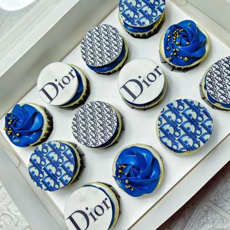 45 Cupcake Decorating Ideas For Every Occasion : Dior-Themed Cupcakes Dior Inspired Party, Dior Party Theme, Dior Birthday Theme, Dior Themed Birthday Party, Dior Cupcakes, Dior Cake, Luxury Cupcakes, Quinceanera Reception, Dior Party