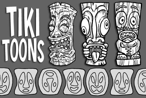 Tiki Toons - Vectors - YouWorkForThem Happy Tiki Face, Tiki Boat, Tiki Pole, Tiki Pop, Tiki Masks, Tiki Faces, Tiki Man, Tiki Statues, Art Pole