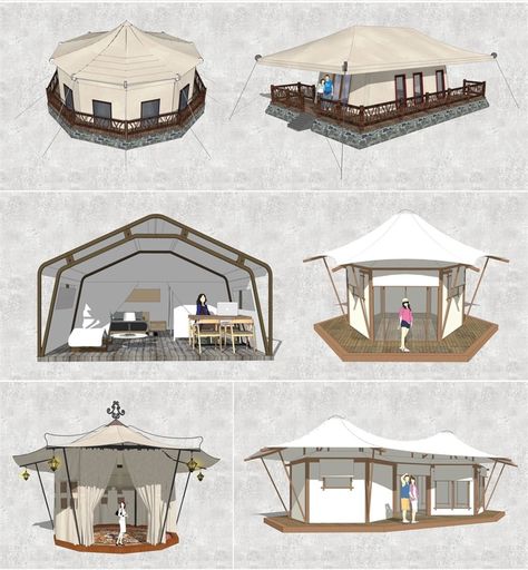 Camping Resort Design, Camping Structures, Glamping Architecture, Tented Camp Luxury, Tent Resort, Tent Resort Luxury Camping, Bell Tent Camping, Luxurious Furniture, Resort Luxury