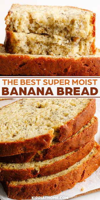 This moist banana bread recipe is loaded with sweet banana flavor. You are going to love the ease of this one-bowl recipe and the moist banana deliciousness. #bananabread #kippiathome What Can I Make With Old Bananas, Moistest Banana Bread Recipe, Banana Bread With Walnuts Recipe, Banana Cake Recipe Moist, Best Banana Bread Recipe Moist, Recipes For Old Bananas, Bananna Bread, Super Moist Banana Bread Recipe, Recipes With Bananas