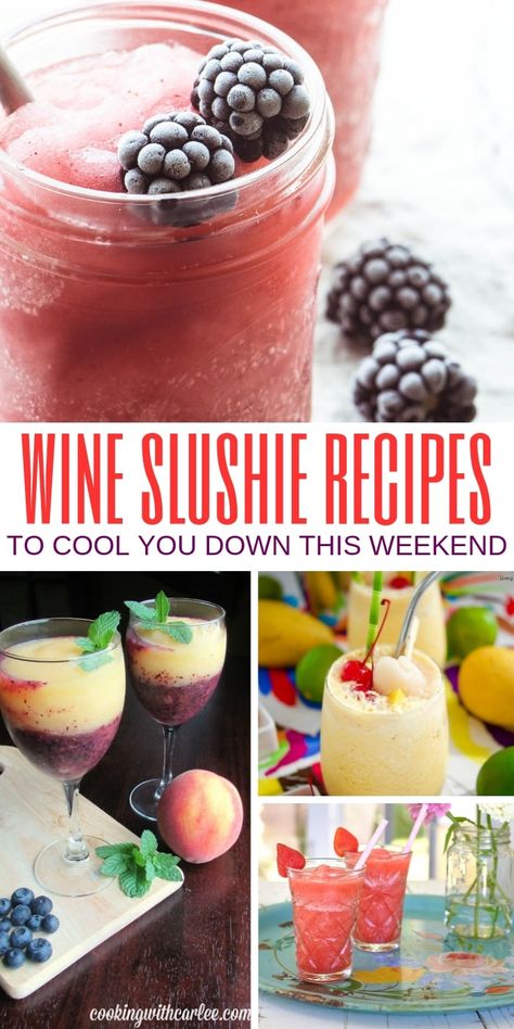 Sangria Slushie Recipe, White Wine Slushies, Slushie Recipes, Wine Slushie Recipe, Wine Slush, Wine Slushies, Lemonade Slushies, Slush Recipes, Peach Wine