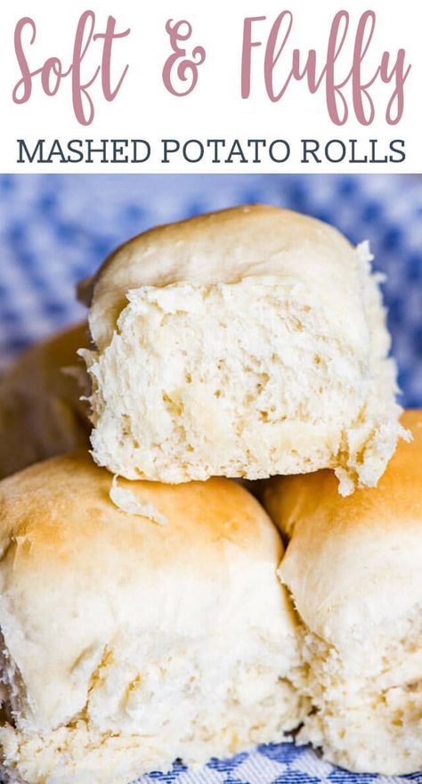 Use leftover mashed potatoes in these fluffy potato rolls. These soft dinner rolls stay tender at room temperature for several days. #homemaderolls #mashedpotatoes #potatoes #dinnerrolls Mashed Potato Rolls, Potato Rolls Recipe, Soft Dinner Rolls, Potato Rolls, Potato Dinner, Homemade Rolls, Potato Roll, Biscuit Rolls, Leftover Mashed Potatoes