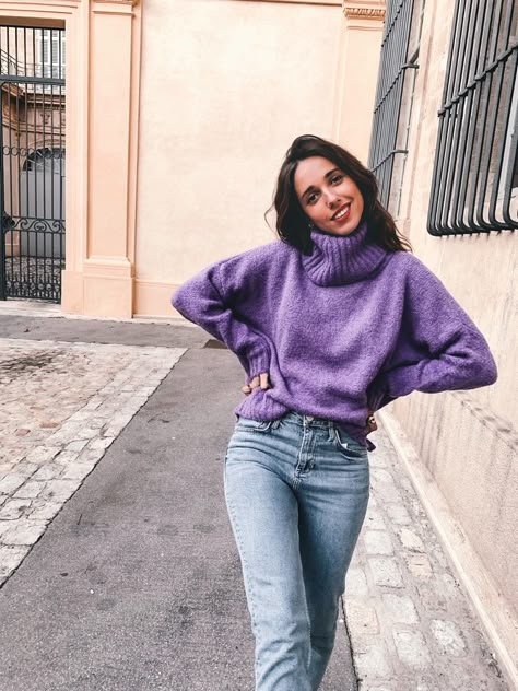 Violet Blazer Outfit, Mauve Outfit, Pullovers Outfit, Blazer Outfits, Sweater Outfits, Outfit Inspirations, Violet, Turtle Neck, Cute Outfits