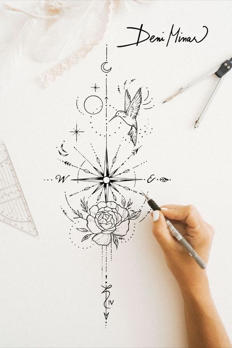 Compas Tattoo, Ethereal Tattoos, Vogel Tattoo, Mystical Tattoos, Drawing Patterns, Compass Tattoo Design, Map Tattoos, Ghost Tattoo, Tattoos For Lovers