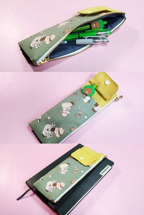 How to make a Notebook Pen Holder / planner pencil case tutorial Pencil Case Sewing Pattern, Pen Case Diy, Notebook Pen Holder, Make A Notebook, Planner Pens Holder, Pencil Case Tutorial, Pencil Case Sewing, Pouch Diy, Sewing To Sell